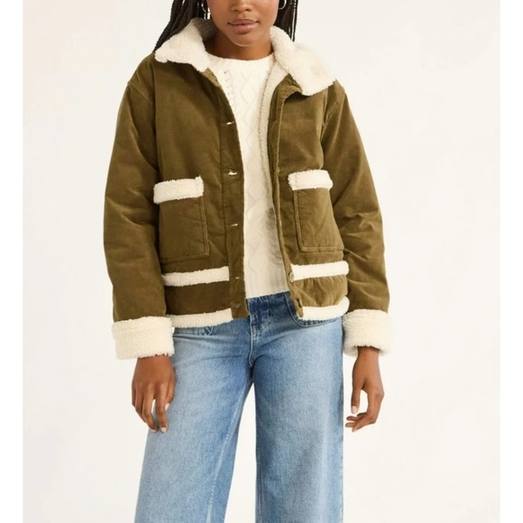 Free Assembly Jackets & Blazers - Free Assembly Womens Corduroy Jacket with Faux Shearling Trim Green Grove Size M